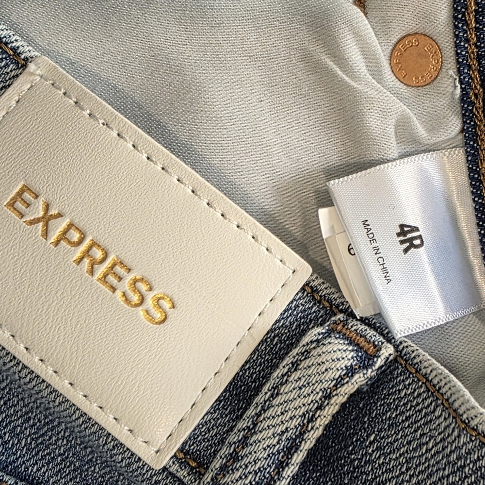 Express Distressed Medium Blue Flare Jeans - Picture 7 of 8